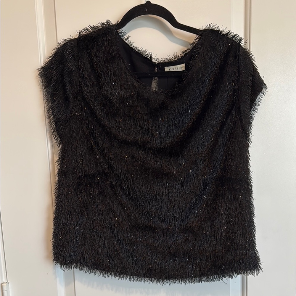 Black Textured Short Sleeve Top